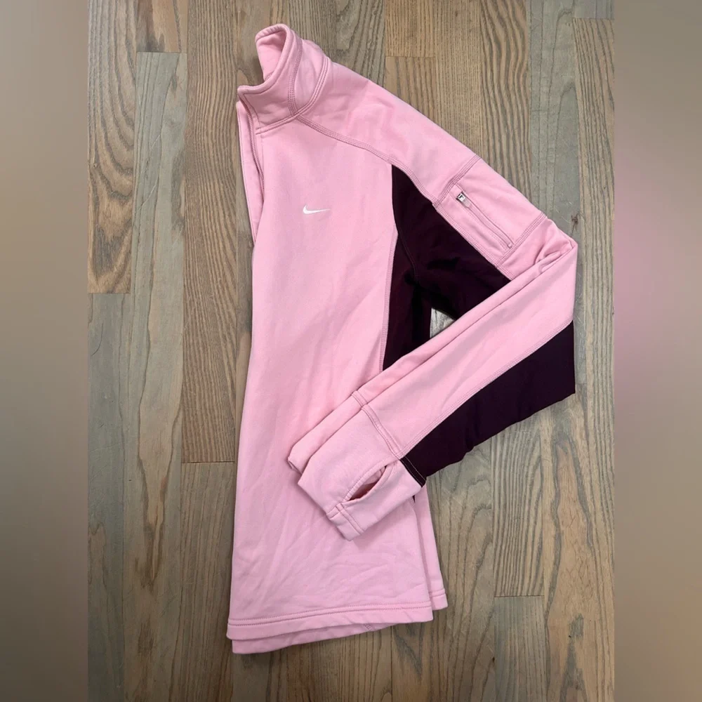 Nike Women's Pink and Maroon Drifit Full-Zip Sweatshirt